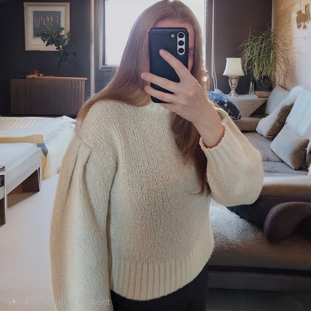& Other Stories Paris Atelier Ivory Puff Sleeve Sweater | S | Fall Winter Knit - Picture 6 of 6